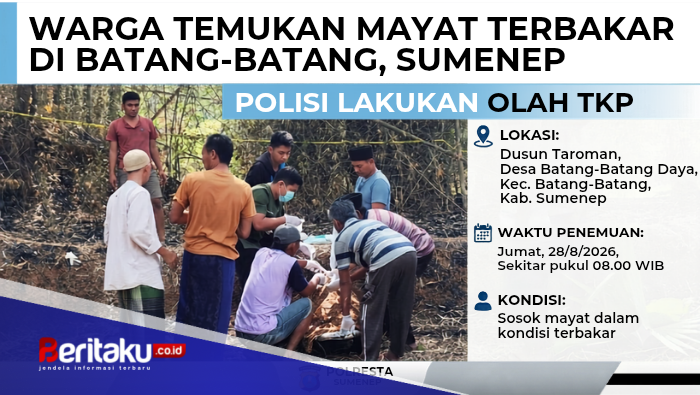 Polresta Sumenep Olah TKP Penemuan Mayat Terbakar di Kecamatan Batang-Batang