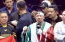 Foto: Legenda tinju nasional sekaligus anggota DPD RI, Daud "Cino" Yordan, saat memberikan ucapan terima kasih dan pidato kemenangan usai laga "Back to Champion 2026" di GOR Terpadu Pontianak.