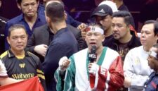 Foto: Legenda tinju nasional sekaligus anggota DPD RI, Daud "Cino" Yordan, saat memberikan ucapan terima kasih dan pidato kemenangan usai laga "Back to Champion 2026" di GOR Terpadu Pontianak.