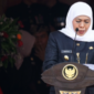 Foto: Gubernur Jawa Timur Khofifah Indar Parawansa saat memberikan pidato laporan capaian pembangunan Provinsi Jawa Timur dalam rangka Hari Jadi ke-81 Provinsi Jawa Timur.