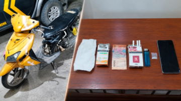 Foto: Barang bukti berupa satu unit sepeda motor Honda Vario berwarna hitam-kuning tanpa pelat nomor serta satu klip sabu, ponsel, korek api, bungkus rokok, dan uang tunai yang disita petugas Polsek Nonggunong.