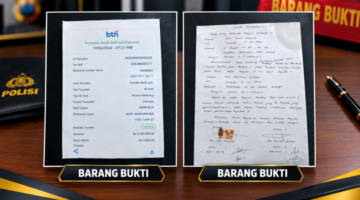 Foto: Barang bukti slip transaksi transfer bank dan dokumen surat pernyataan bertandatangan yang disita Satreskrim Polresta Sumenep untuk menjerat tersangka tindak pidana penipuan dan penggelapan dana umrah.